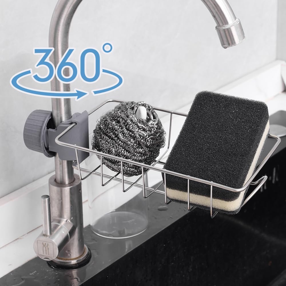 Stainless Steel Faucet Hanging Storage Rack 360° Rotating Adjustable Kitchen Bathroom Sink Drain Racks
