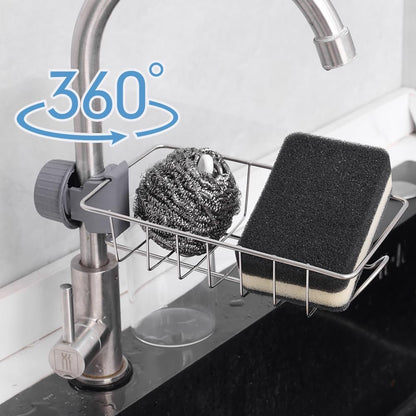 Stainless Steel Faucet Hanging Storage Rack 360° Rotating Adjustable Kitchen Bathroom Sink Drain Racks