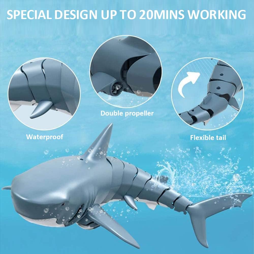 Remote Control Swimming Shark Toy with Realistic Spray & Light