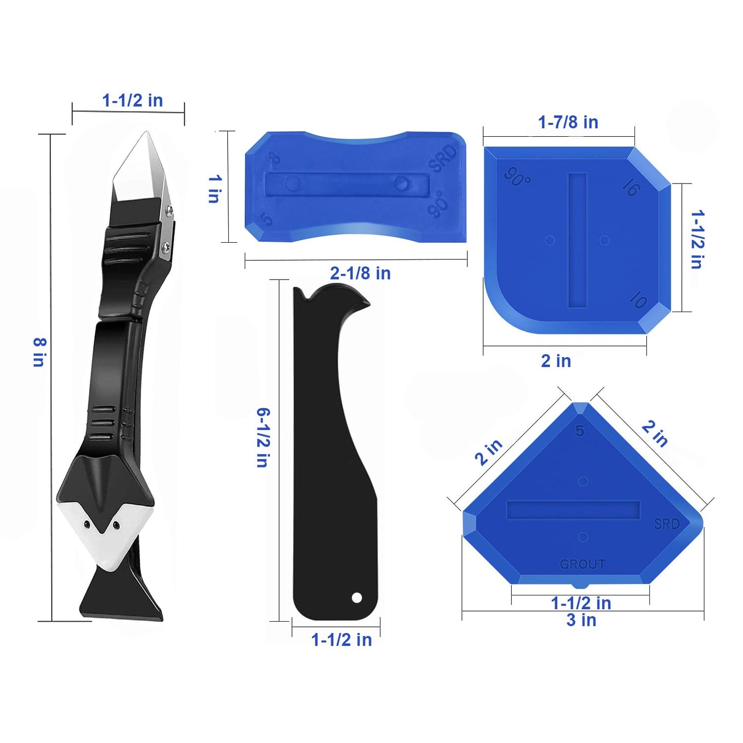 Silicone Caulking Tool Kit - 3 in 1 Caulk Remover & Grout Removal Tool, with 4pcs Glass Glue Angle Scrape