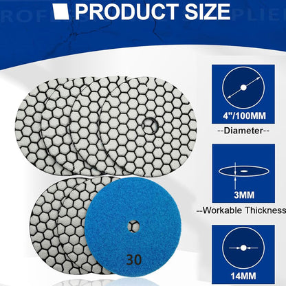 4 Inch Grit 30 Dry Diamond Polishing Pads for Granite Marble Stone 3Pcs