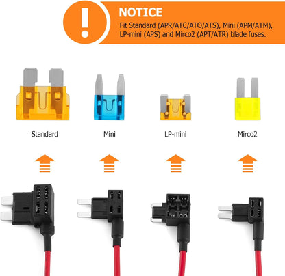 4 Types 12V Cars Add-a-Circuit and Fuse Kit - Dual-Slot Blade Fuse Holders（12Pack）