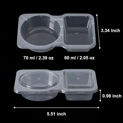 20pcs Reusable BPA-Free 2-Compartment Leakproof Sauces Dipping Boxes with Lids