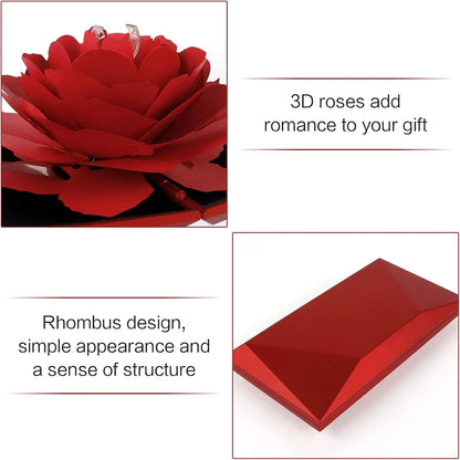 3D Pop Up Rose Ring Box - Engagement Gift Jewelry Box with Realistic Blooming Rose