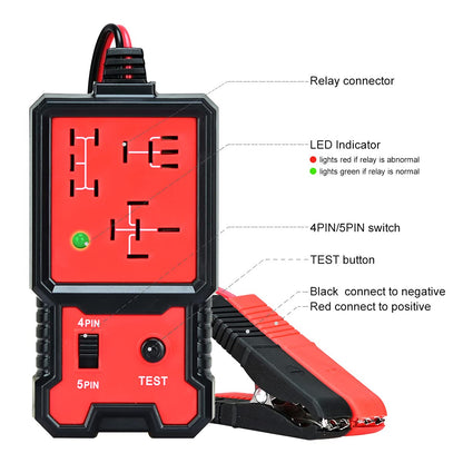 12-24V Automotive Relay Tester Kit with Test Leads, Fuse & Socket Tester, Signal Light for Car Battery Diagnostics