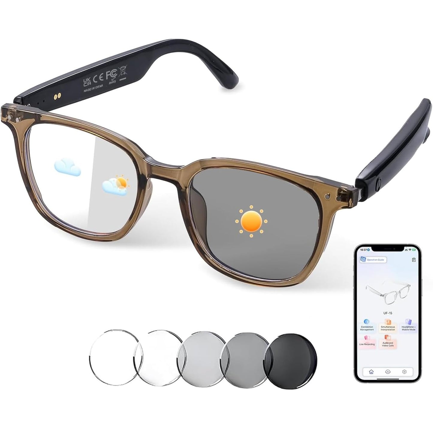 Bluetooth Translation Glasses with Speakers Smart Audio Sunglasses with AI Translation (160+Languages)