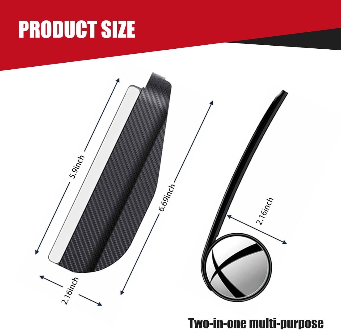 2PCS 2-in-1 Rain Eyebrow Reversing Side Rearview Mirror, 360° Adjustable Reflective Protective Cover