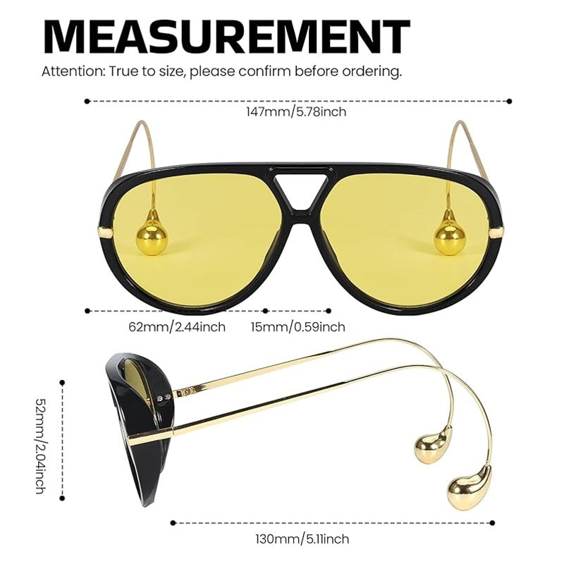 Oversized Aviator Sunglasses for Women With Earring Trendy Large Big Double Bridge