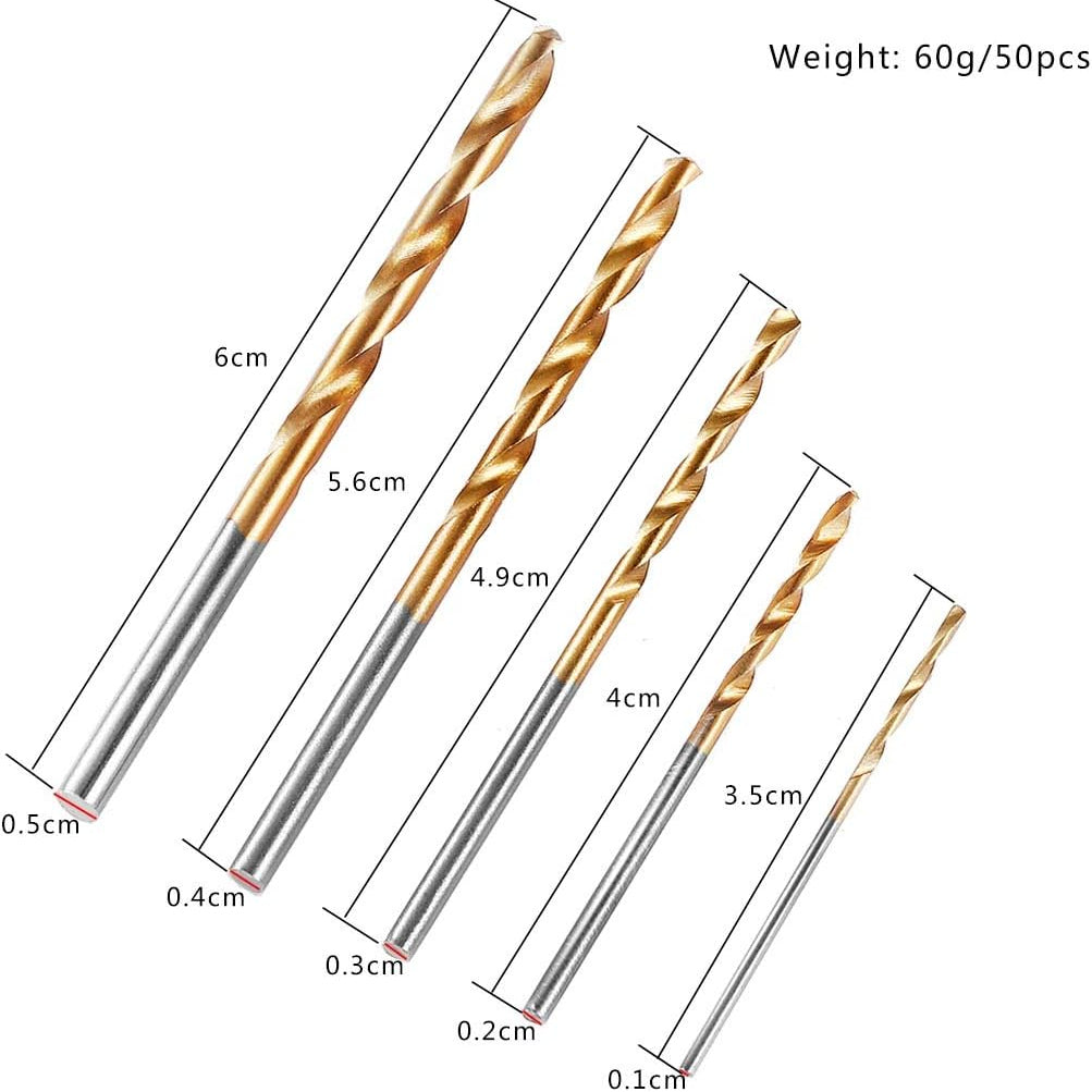 50Pcs/Set High Speed Steel HSS Titanium Coated Twist Bits 1mm 1.5mm 2mm 2.5mm 3mm