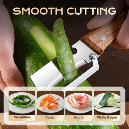2pcs 2 in 1 Multi-Functional Stainless Steel Blade Vegetable Peeler with Bottle Opener & Wooden Handle