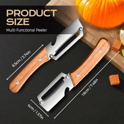 2pcs 2 in 1 Multi-Functional Stainless Steel Blade Vegetable Peeler with Bottle Opener & Wooden Handle