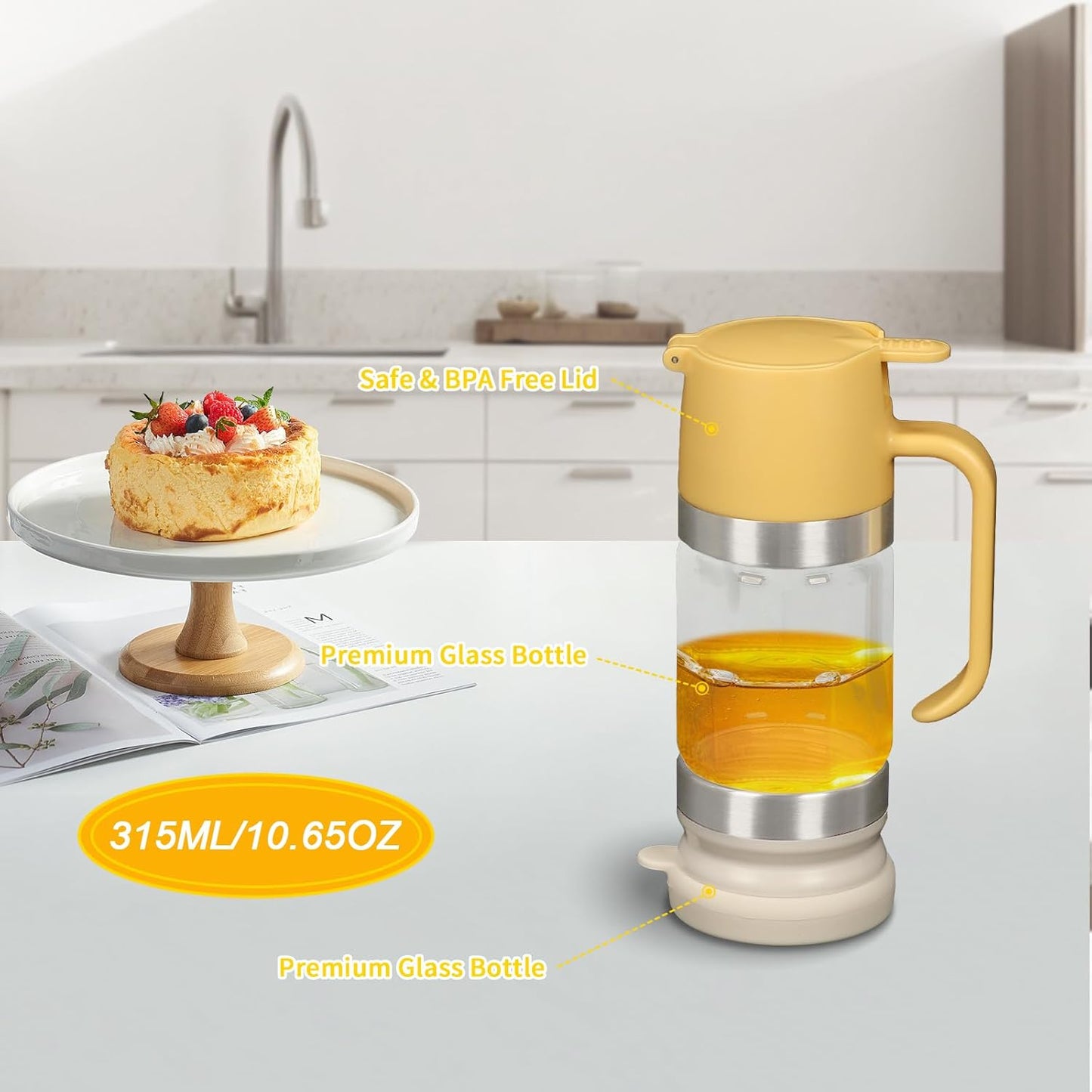 Glass Honey Dispenser No Drip - 10.65 OZ Honey Jar with Handle