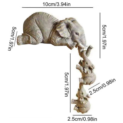Cute Elephant Decor Statue -Mother and Two Babies Hanging Ornament Figurines for Table
