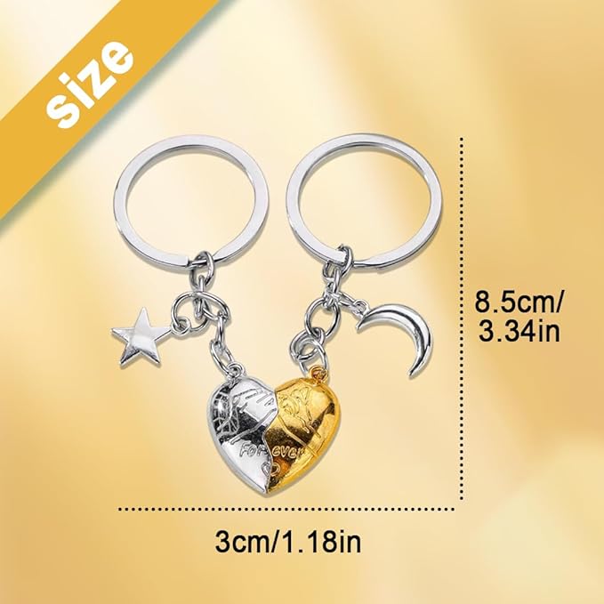 Couple Magnetic Keyring With Moon Star Pendant