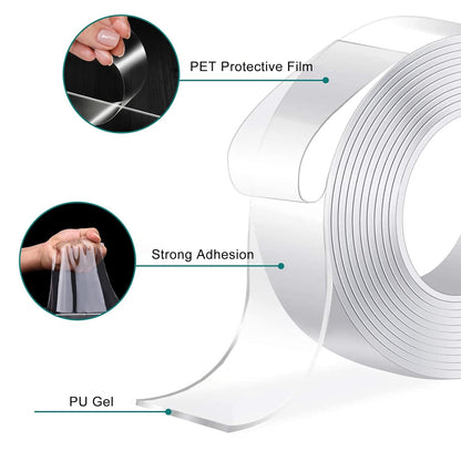 2 Rolls Nano Double Sided Tape, 0.78in x9.84 Feet Removable No Residue, Waterproof Multipurpose Tape