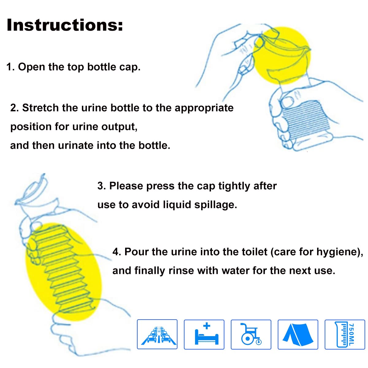 Collapsible Leakproof Urinal Bottle for Men & Women