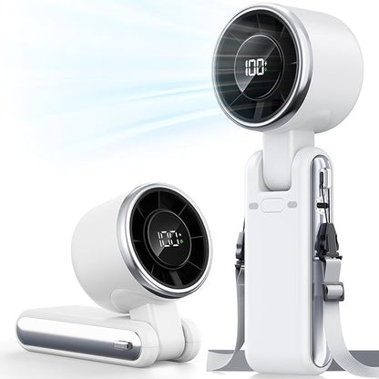 Portable Handheld Fan, 5-Speed Turbo Wind, Digital LED Display, 1800mAh Rechargeable Battery
