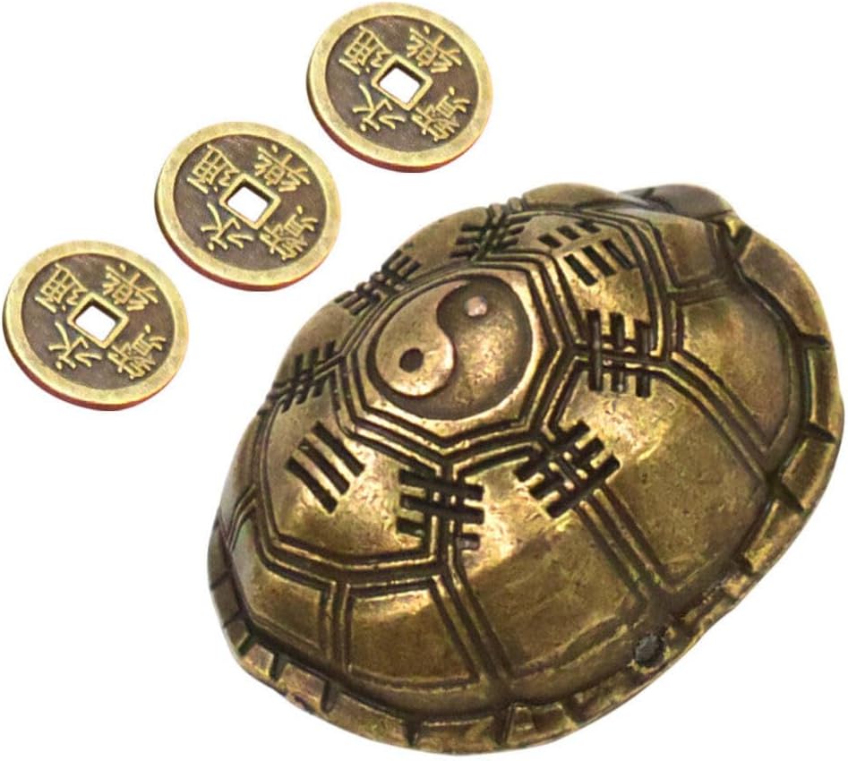 Lucky Tortoise Figurine with Chinese Divination Coins