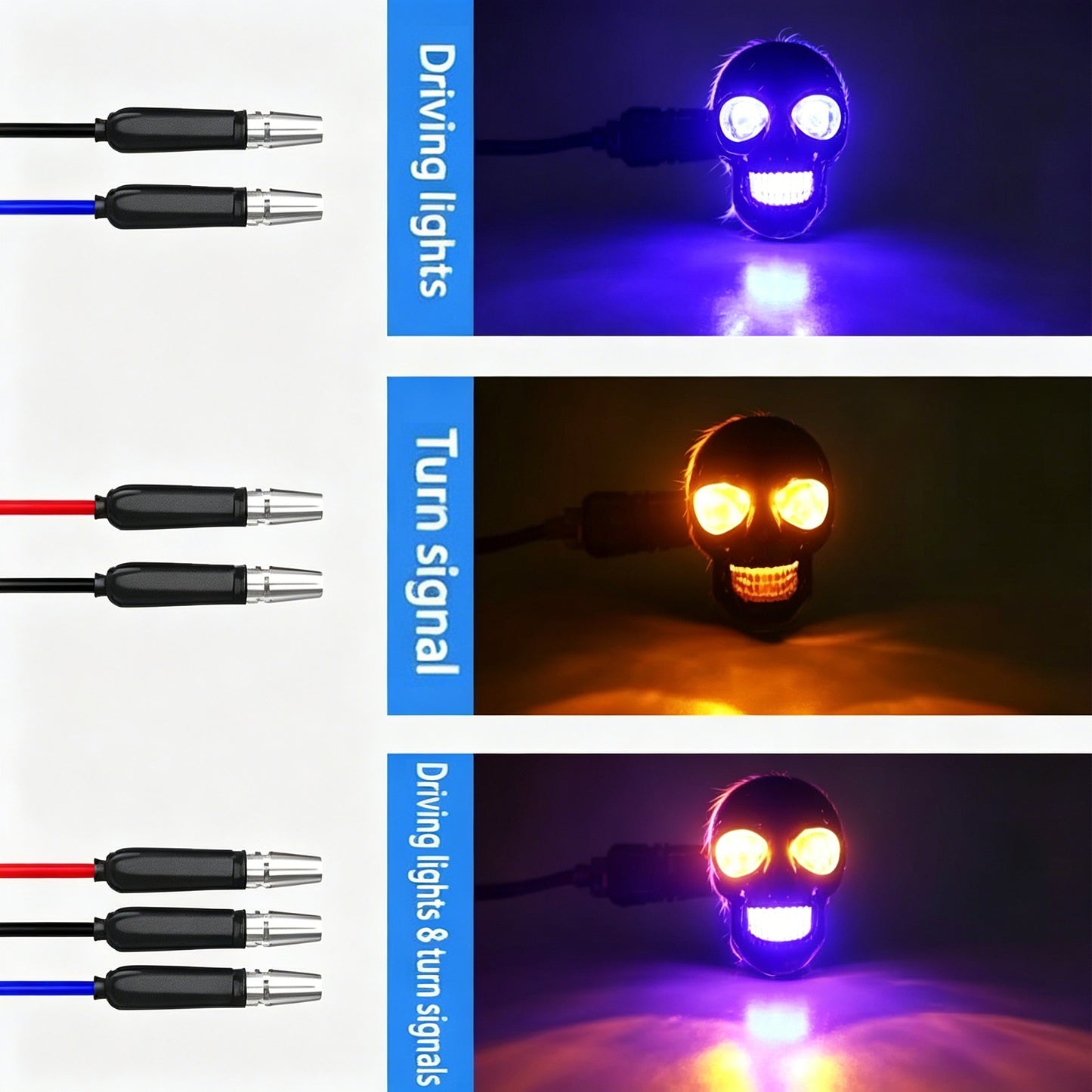 2PCS Blue Yellow Skull Head Motorcycles LED Turn Signals