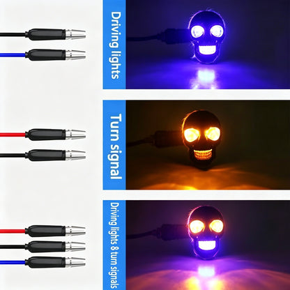 2PCS Blue Yellow Skull Head Motorcycles LED Turn Signals