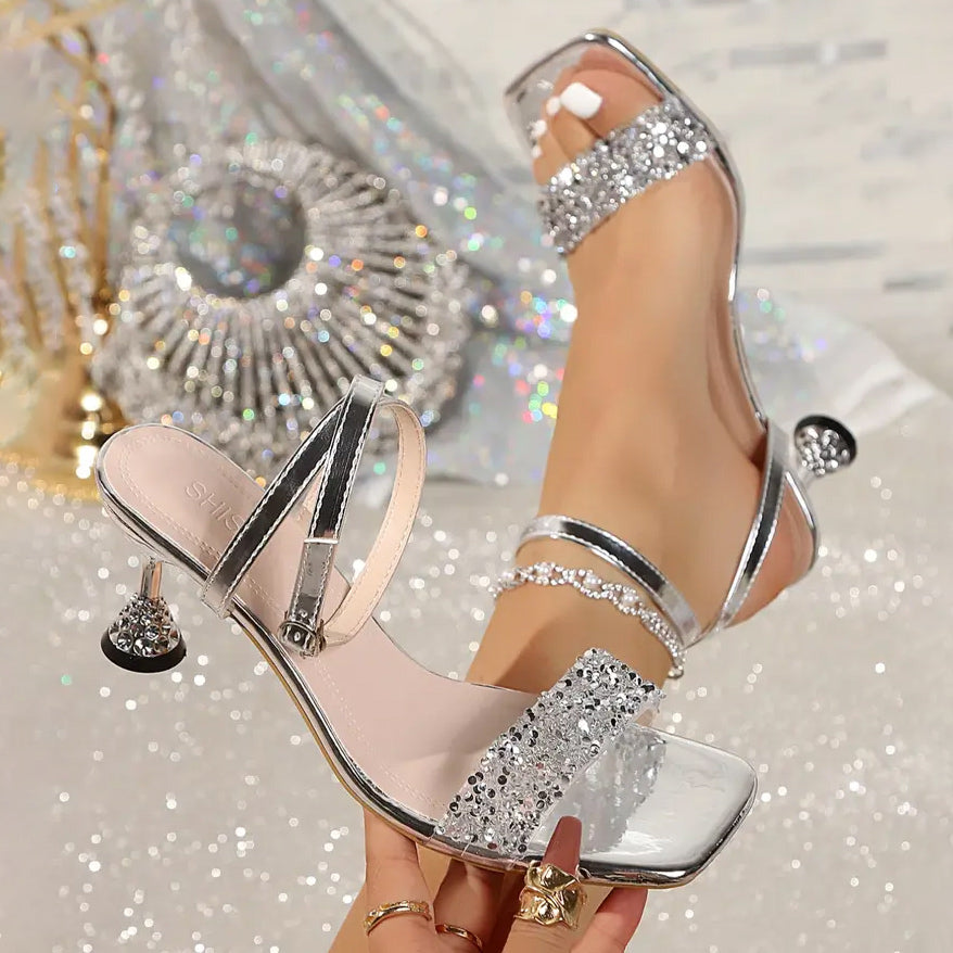 Luxury Rhinestone Low Heel Sandals