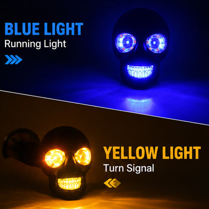 2PCS Blue Yellow Skull Head Motorcycles LED Turn Signals
