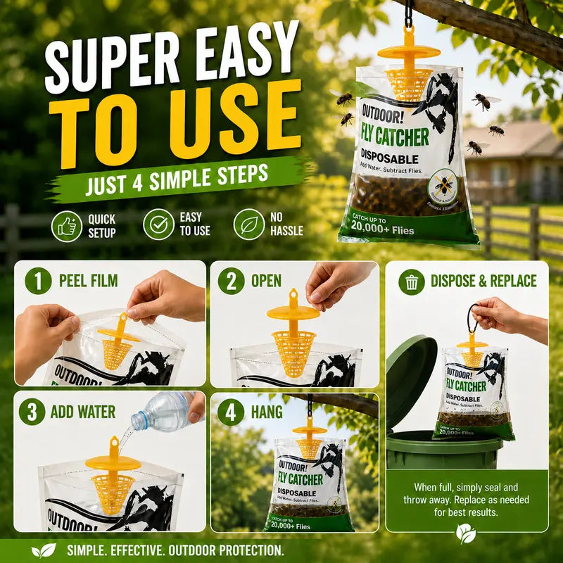 4PCS Outdoor Disposable Fly Trap – Hanging Fly Catcher with Attractant Bait