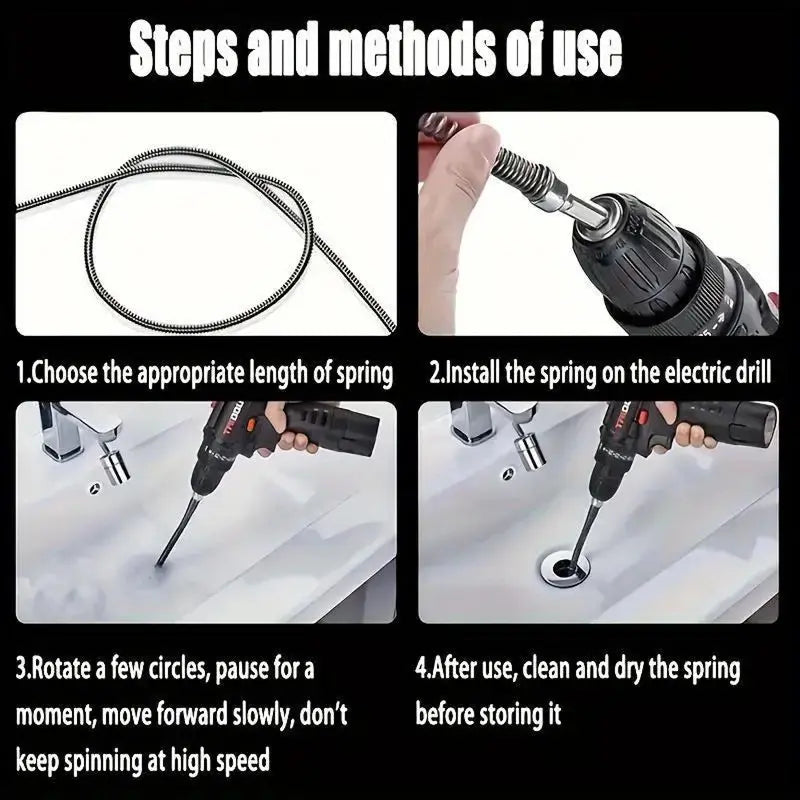 1 Count Drain Snake Unclogger, Drain Auger Cable with Drill Bit Connector