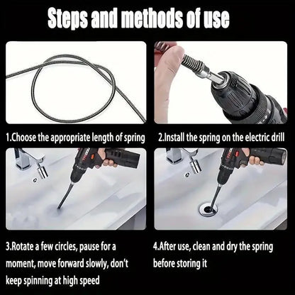 1 Count Drain Snake Unclogger, Drain Auger Cable with Drill Bit Connector