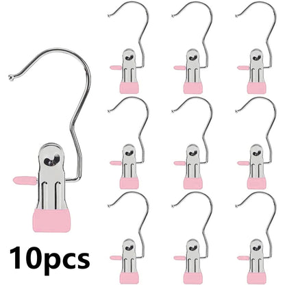 10Pcs Stainless Multi Function Clip Hooks,Laundry Hanging Hooks Clips,Closet Hangers,Boot Clips