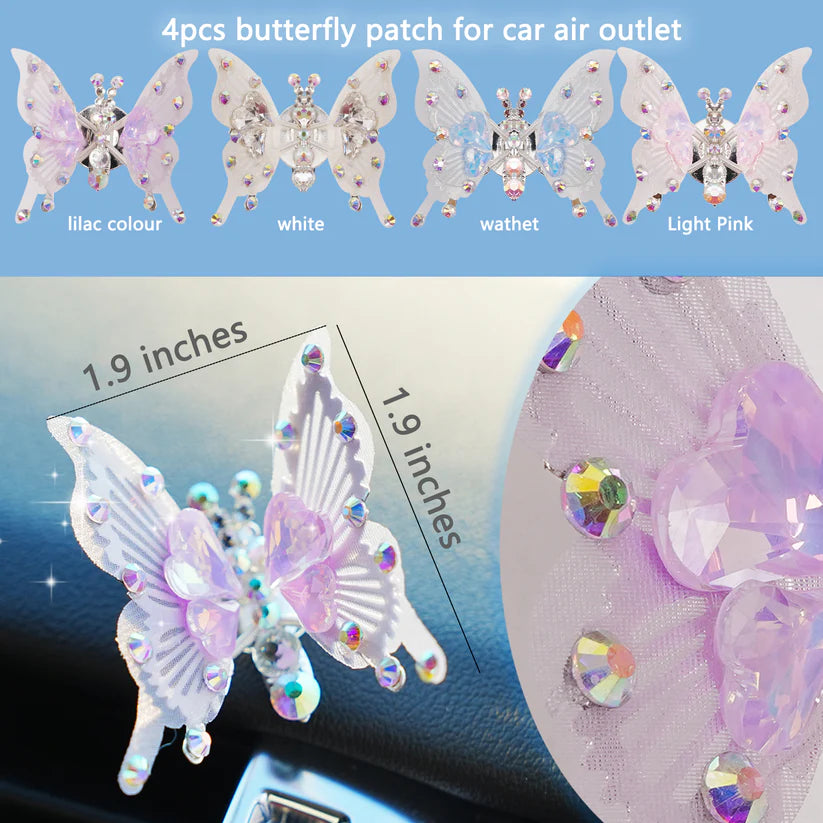 4Pcs Simulated Butterfly Car Accessories Dashboard Decorations, Cute Rear View Mirror Accessories Car Dash Decor