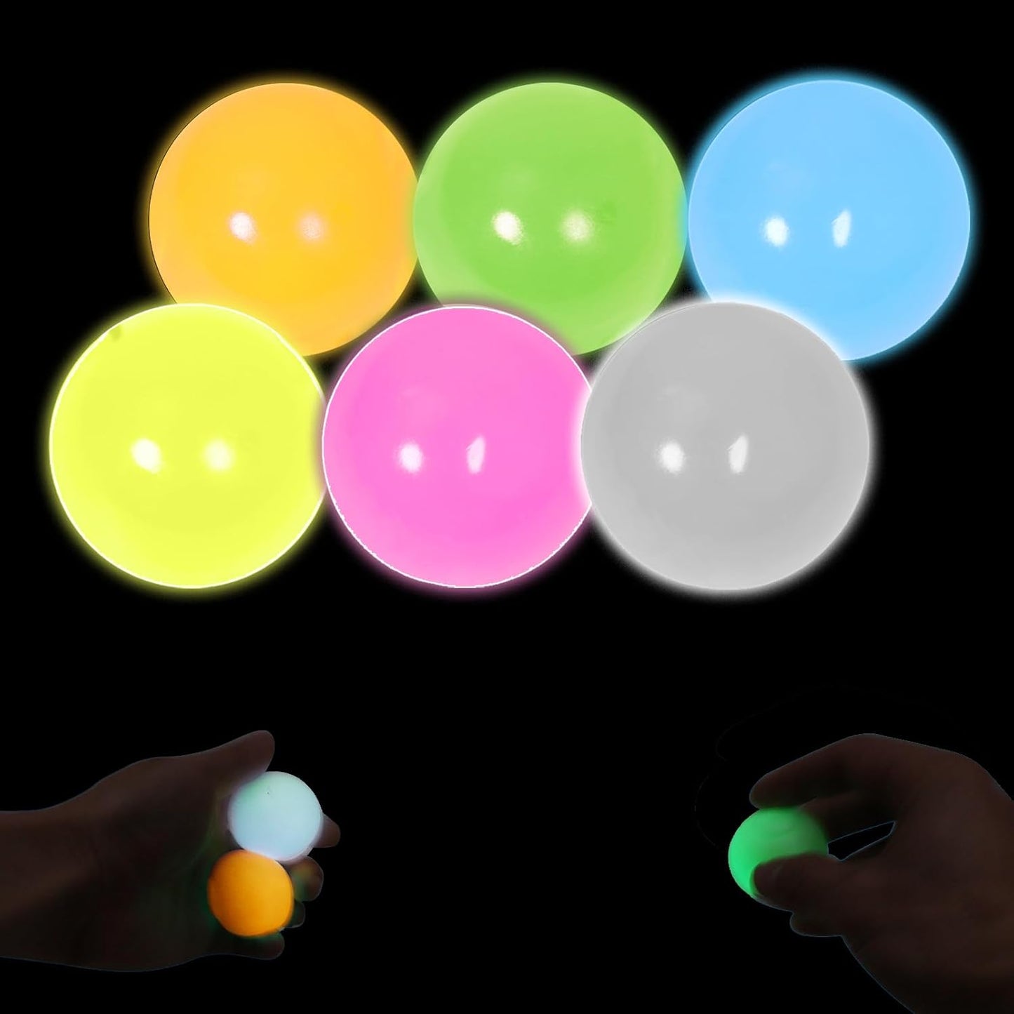 6Pcs Glow in The Dark Sticky Balls Toys