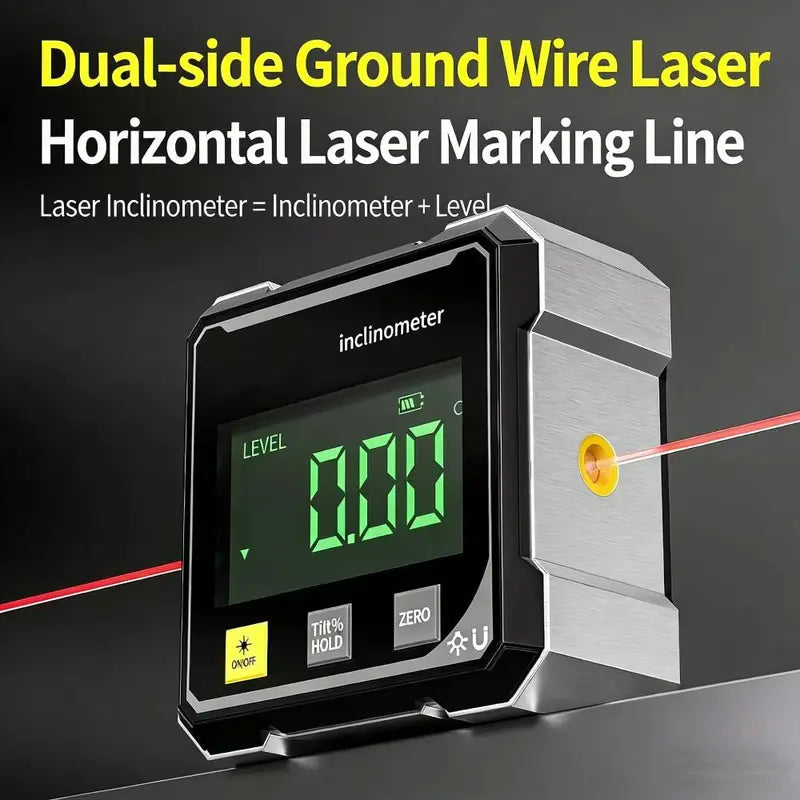 Digital Angle Finder with Electronic Laser Level,Inclinometer- 4-side Strong Magnetic Angle Gauge, Protractor