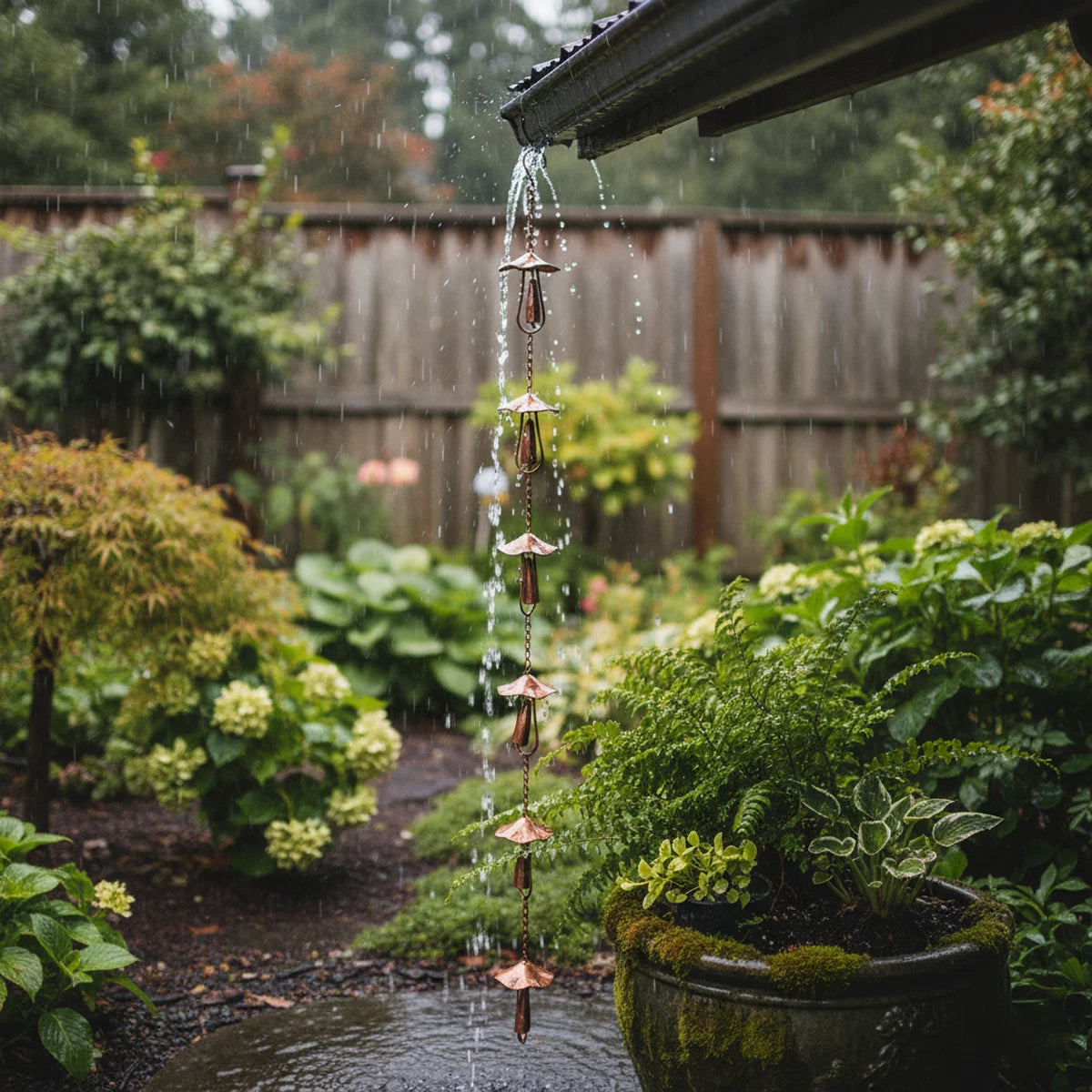 Mushroom Rain Chain 4.3FT Hanging Rain Catch Downspout for Garden Drainage Eaves