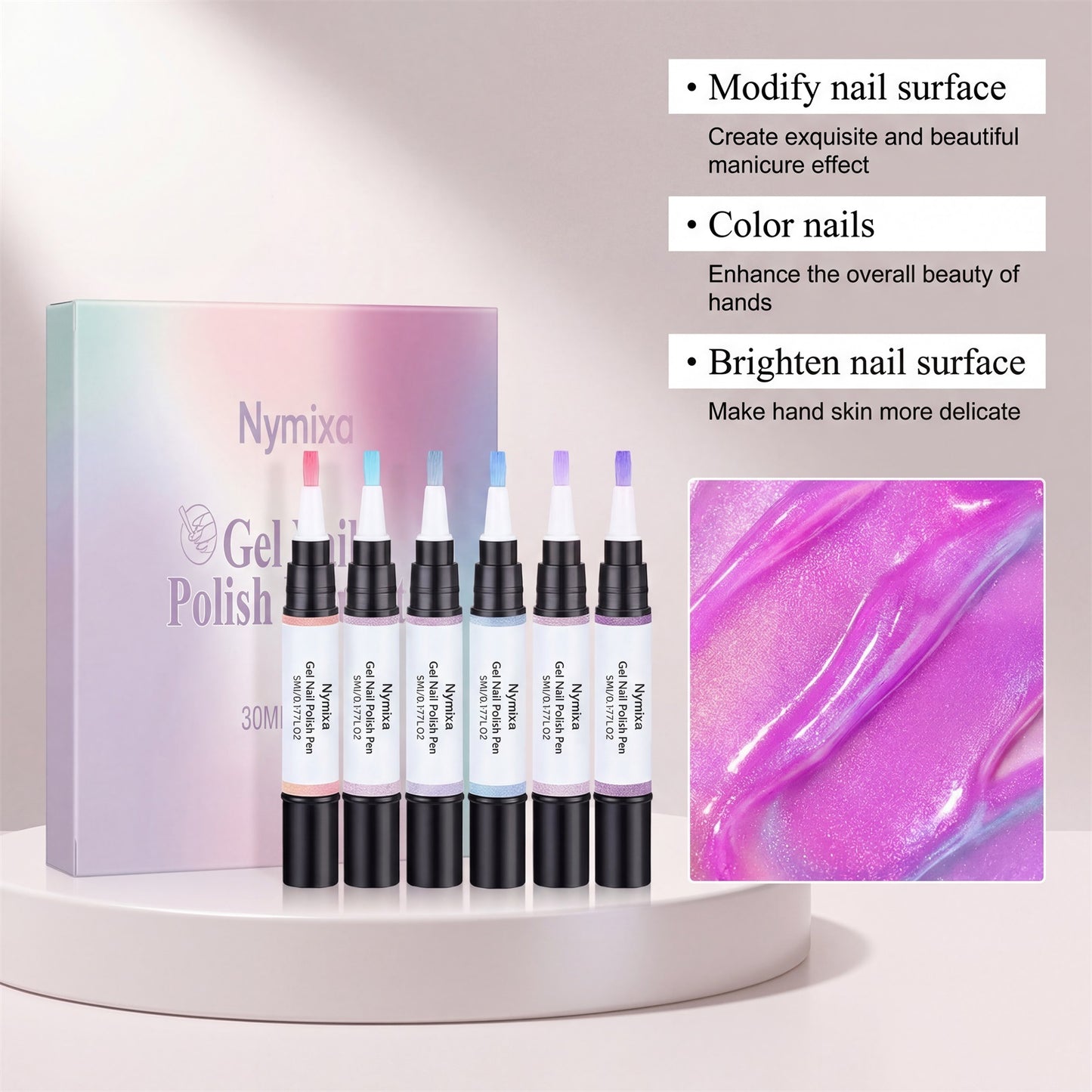6 Colors Gel Nail Polish Pens, One Step Quick Dry UV Gel Nail Polish Set