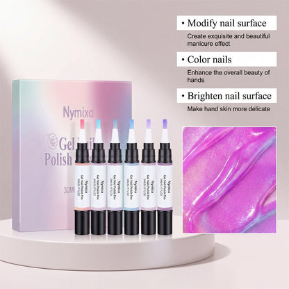 6 Colors Gel Nail Polish Pens, One Step Quick Dry UV Gel Nail Polish Set