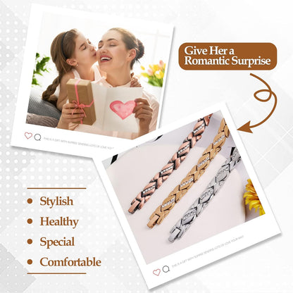 Cubic Zirconia Link Magnetic CZ Electroplated Copper Alloy Bracelet for Women