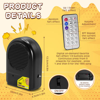 Fart Machine with Remote Control, 50 Realistic Sounds, Wireless Range Over 32 Feet