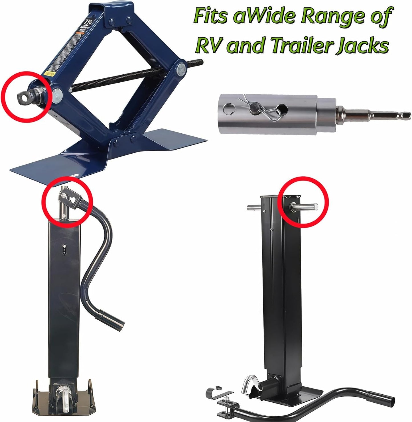 Heavy Duty Trailer Jack Drill Adapter Set for RV, Construction, Dump Trailers