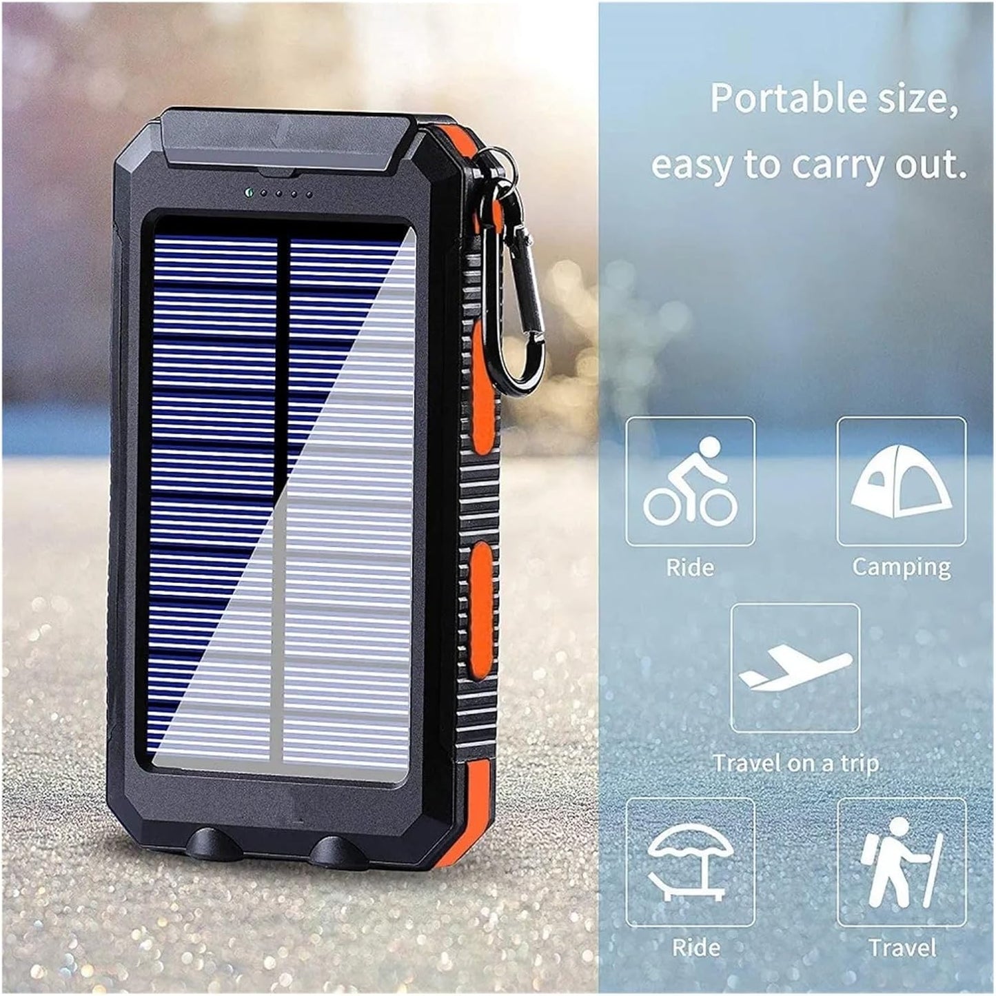 20000mAh Portable Type-C Solar Power Bank for All Cell Phones - Waterproof Battery Pack,  Three Outputs/LED Flashlights
