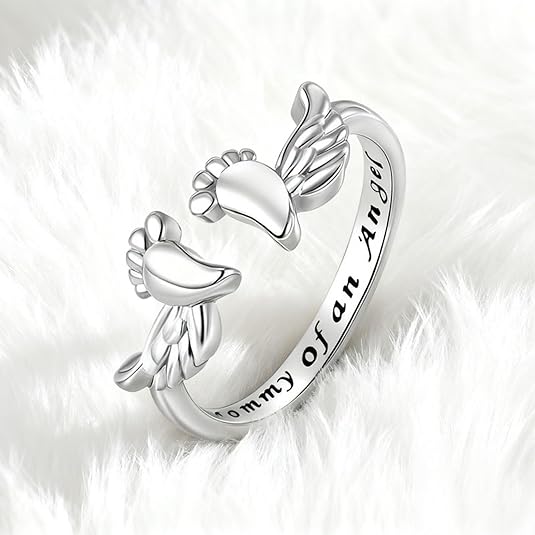 To My Mum-Mommy of an Angel Ring - Miscarriage Gifts for Mothers Pregnancy Loss, Memorial Sympathy Jewelry for Mom Women