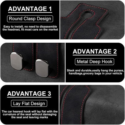 2 Pack Car Headrest Hooks - Premium Leather Seat Holder for Purses and Bags