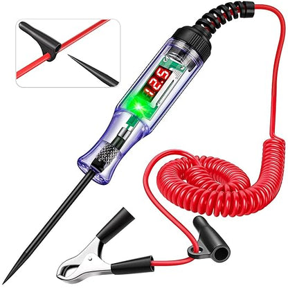 Test Light Automotive 3-120V Digital LED Circuit Tester with Voltage Display, Extended Spring Wire & Probe for Car RV Fuse Check