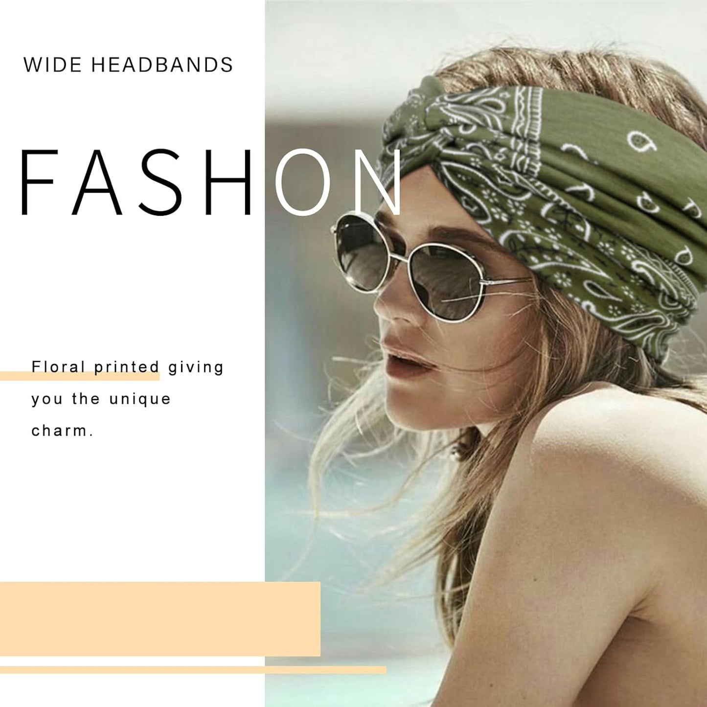 6Pcs Wide Headbands for Women, 7'' Extra Wide Boho Headbands Fashion Headwraps Stretchy Hairbands