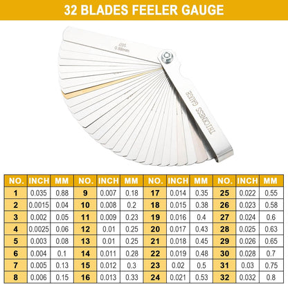 Spark Plug Gap Tool Universal with 32 Blades Steel Feeler Gauge, Compatible with Most Standard Spark Plugs