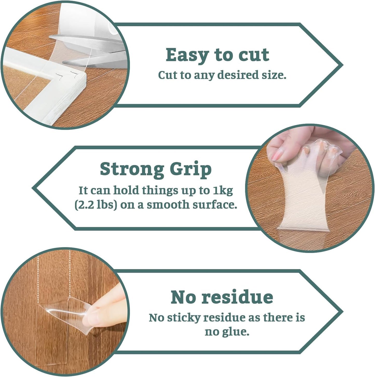 Nano Double Sided Tape, 1.2in x16.5 Feet Removable No Residue, Waterproof Multipurpose Tape