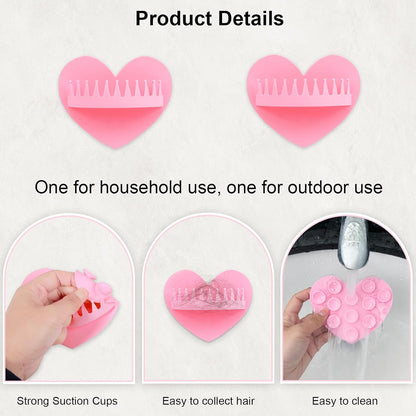 2PCS Reusable Silicone Heart Shape Wall-Mount Suction Shower Hair Collector