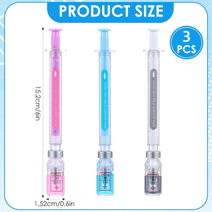 3PCS Syringe Pens, 0.5mm Black Ink Syringe Pen, Multicolor Fun Nurse Pen