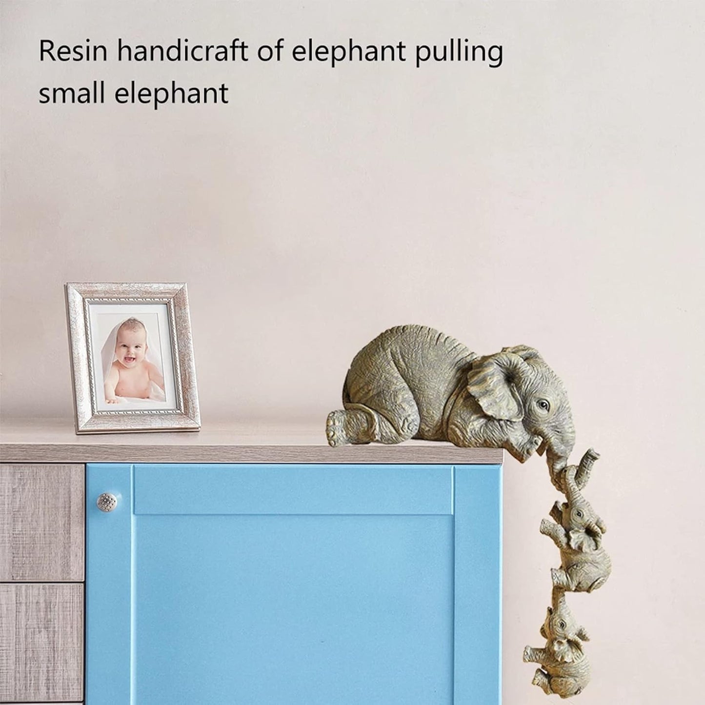 Cute Elephant Decor Statue -Mother and Two Babies Hanging Ornament Figurines for Table