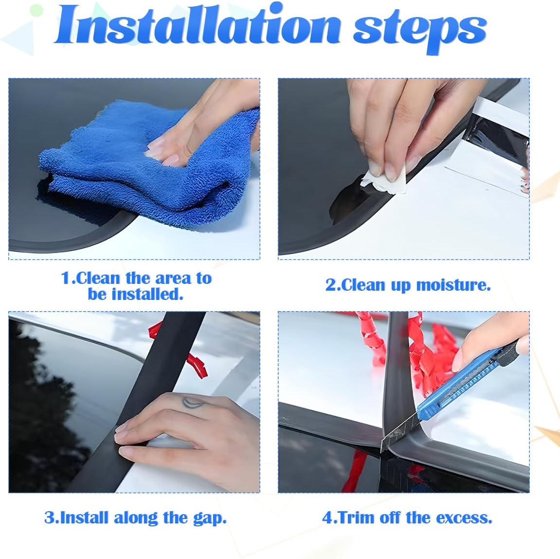 Car Windshield Weather Stripping, Adhesive Rubber Seal Strip, Auto Sunroof Sealing Gasket